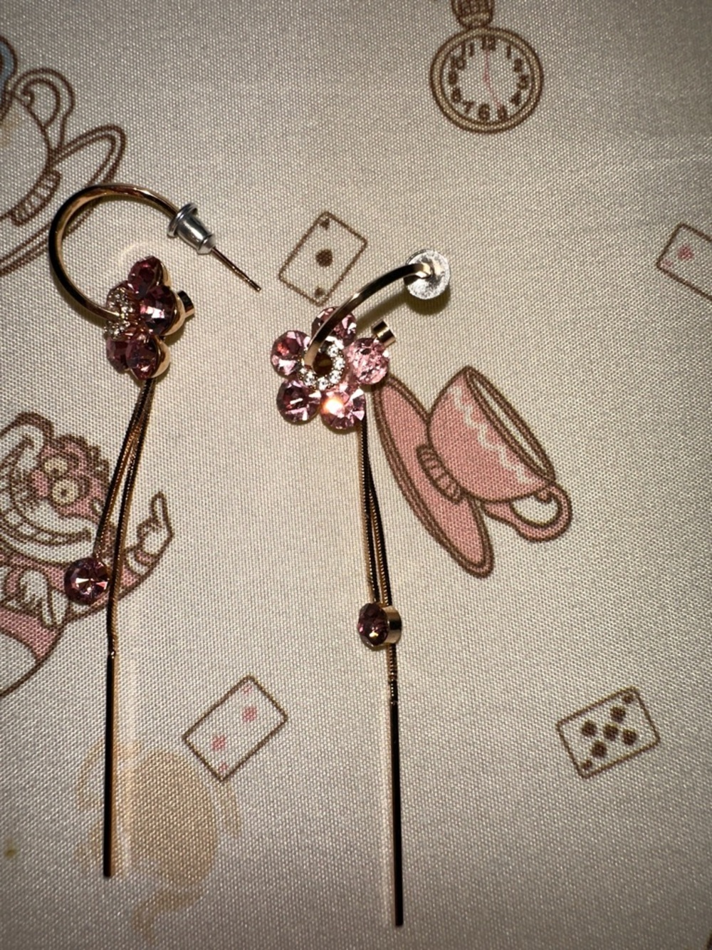 Delicate Pink Crystal Flower Drop Earrings - Women Jewelry